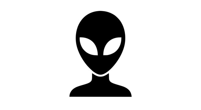 Black silhouette of an alien head with large eyes, isolated on a transparent background. Perfect for sci-fi concepts.