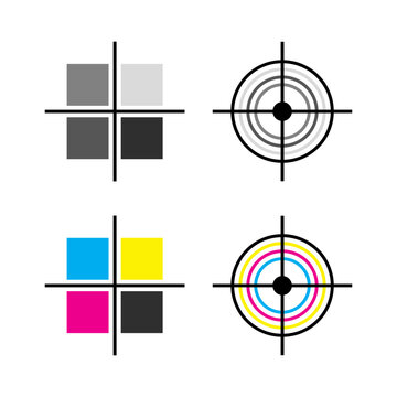CMYK Color Registration Marks and Calibration Swatches with Grayscale Chart for Professional Printing Quality Control
