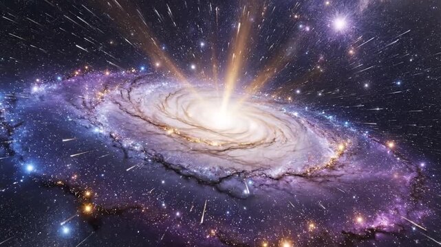 Cosmic spiral galaxy with radiant core against starry universe backdrop
