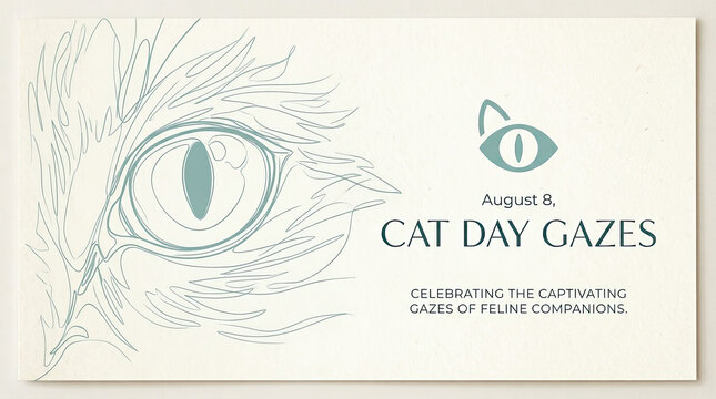 August 8 cat day gazes illustration with detailed close-up of a feline eye line art animal part