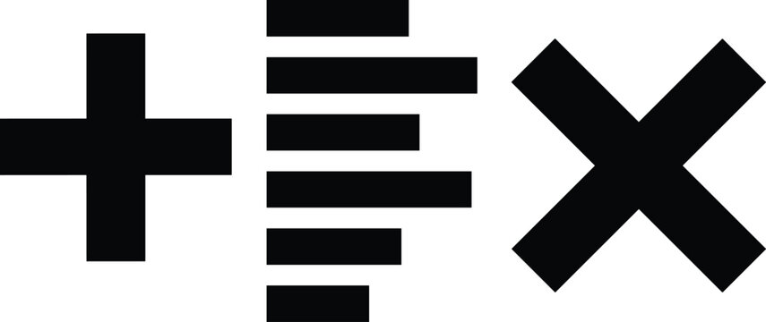 Black mathematical symbols vector set with plus, equal, minus, and multiplication signs for education design