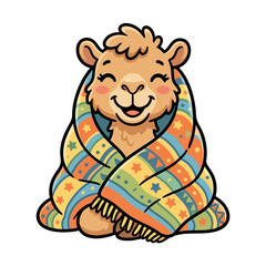 Fototapeta premium Cute camel wrapped in a colorful blanket illustration