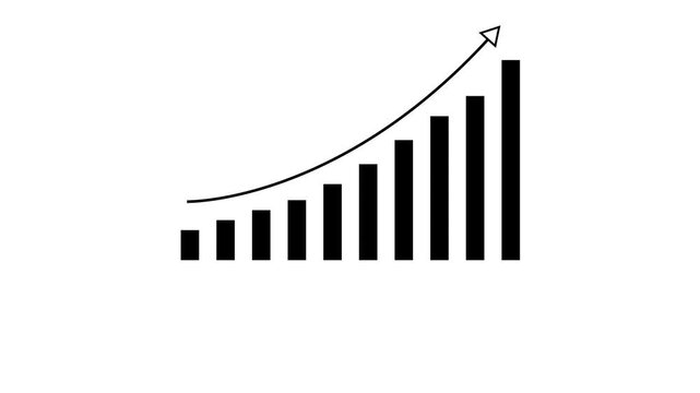 Chart representing successful investment performance with upward arrow on white background, business graph animation showing increased success and profit growth with 4k video animation.