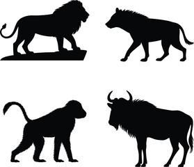 African safari animal silhouettes vector collection, wild wildlife black icon illustration set © MdSayed