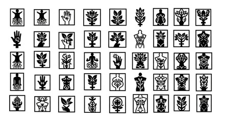 Fototapeta premium Collection of Abstract Symbols and Icons in Square Frames.