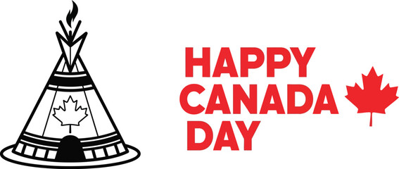 Canada day vector illustration teepee maple leaf festive typography © Shifa