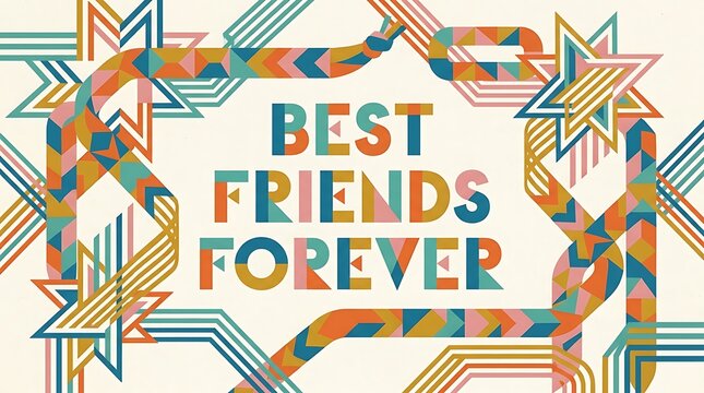 Clean geometric poster, friendship bracelets and stars, stacked text &ldquo;Best Friends Forever&rdquo;