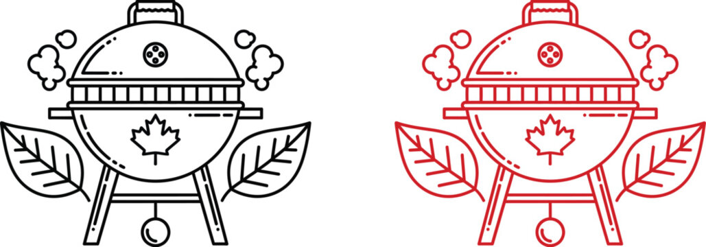 Canada day vector grill with maple leaf patriotic bbq illustration