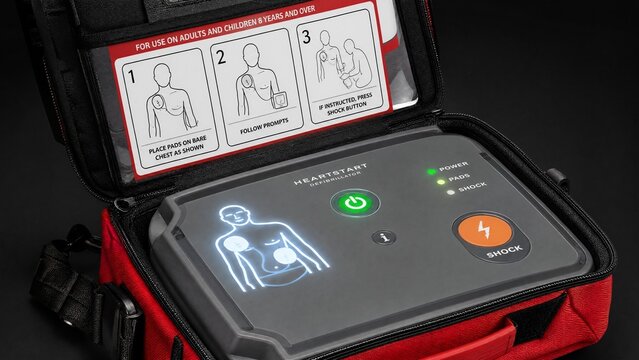 Automated External Defibrillator AED in Red Carrying Case with Instructions