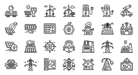 Fototapeta premium Collection of energy and power icons in a grid.