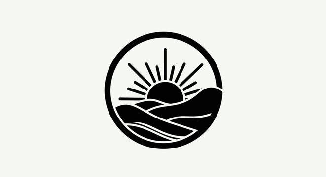 Abstract sun and landscape silhouette