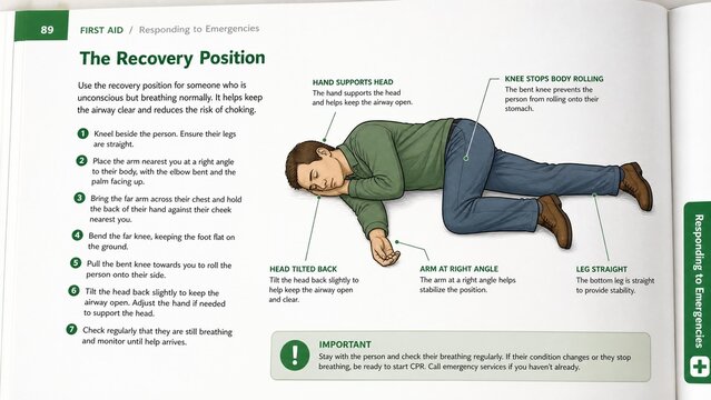 Medical Infographic of First Aid Recovery Position Instructions