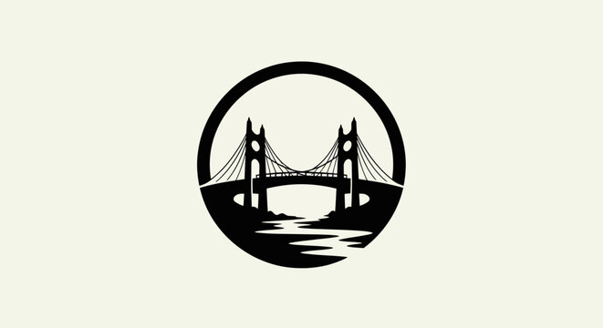 Bridge silhouette in a circle logo design