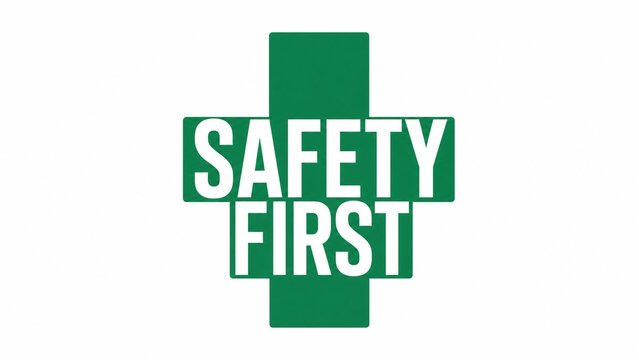 Green Safety First Cross Sign Icon on White Background