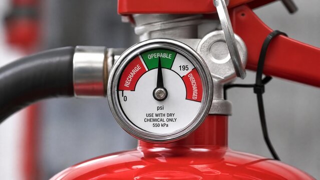Close-Up of Fire Extinguisher Pressure Gauge in Operable Green Zone