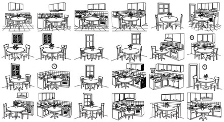 Naklejka premium Collection of Hand Drawn Office Meeting Room Sketches.