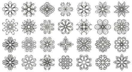 Obraz premium Collection of intricate snowflake designs in black and white.