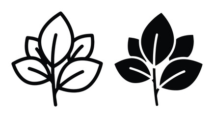 Outline and Silhouette Leaf Icons, Simple Botanical Vector Graphics for Nature and Organic Design, Clean Plant Elements © Ashraful