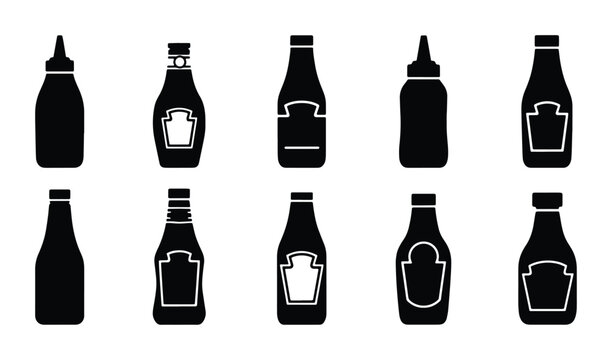 Condiment Bottles Collection, Sauce Containers Set, Ketchup Mustard Mayonnaise Bottles, Food Packaging Vector Icons