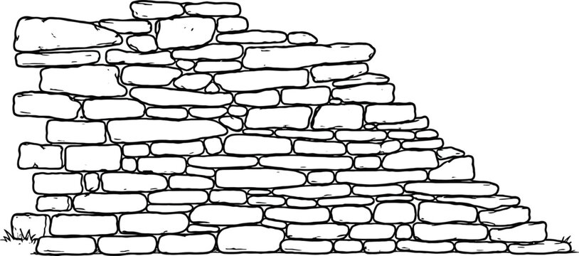 Hand-Drawn Stone Wall Outline Illustration
