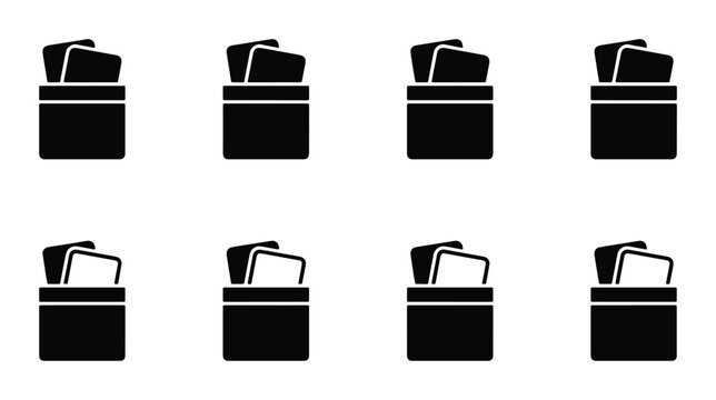 Eight Black Square Icons Representing Folders or Documents, Simple Flat Design for Business and Organization
