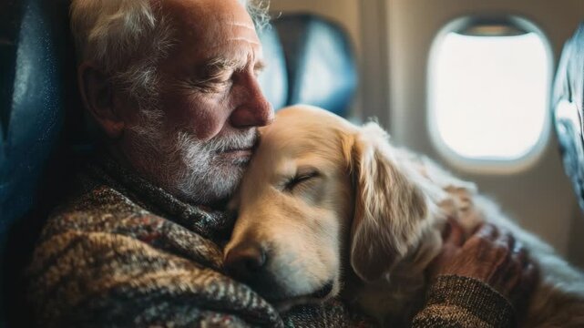 Airplane Old Man with Dog