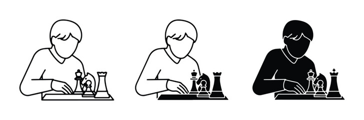 Person Playing Chess, Strategic Thinking, Intellectual Game, Vector Icons Set © Shilpi