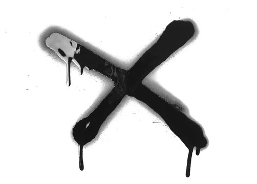 Black spray stain in crossed out, x drawing isolated on white background, photo with clipping path, design element