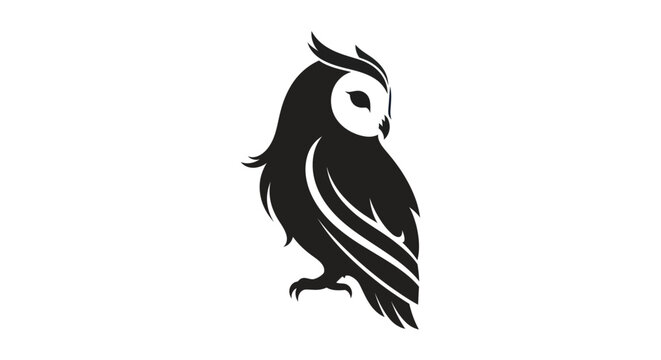 Black and white owl silhouette on white
