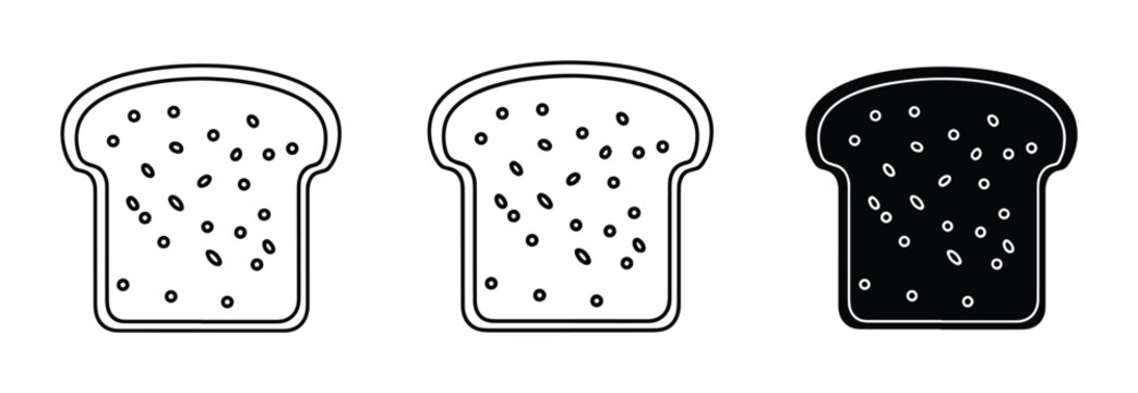 Toast Slices Vector Icons: White, Outline, and Black Bread Pieces for Food Graphics