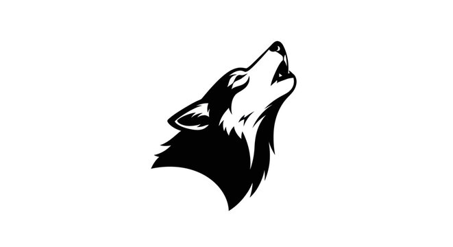 Black and white silhouette of howling wolf