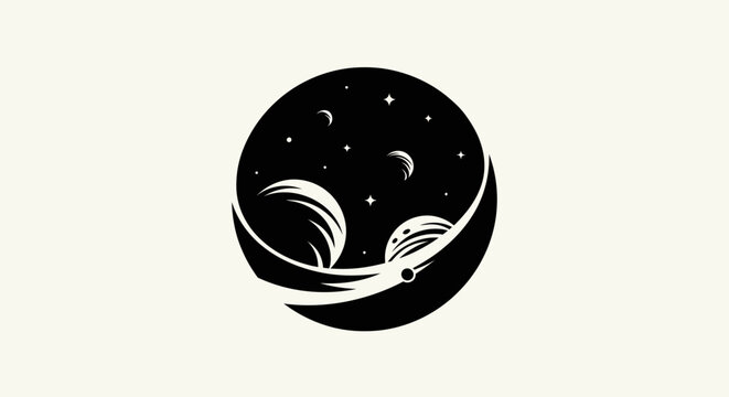 Cosmic scene planets and stars in circle