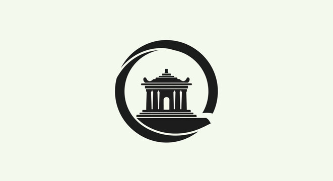 Abstract temple icon in circular frame