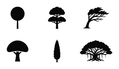 Diverse Tree Silhouettes Vector Pack: Nature Icons for Design, 6 Unique Woodland Elements © Enamul