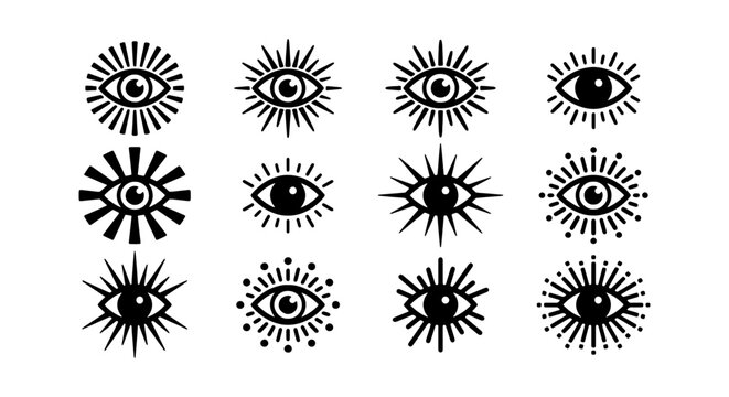 Mystic Eye Icons, Esoteric Symbols, Occult Eye Vector Set, Spiritual Vision Graphics