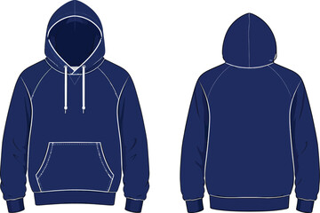 Navy Blue Raglan Hoodie Mockup - Front and Back View © AbuHuraira