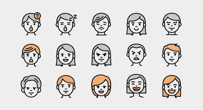 Set of diverse facial expression icons
