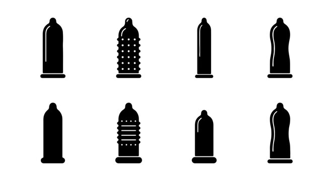 Condom Icons Set: Protection, Safety, Variety, Health, Vector Graphics