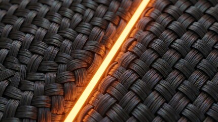 Fototapeta premium A close-up view of a woven surface with a glowing orange line running through it