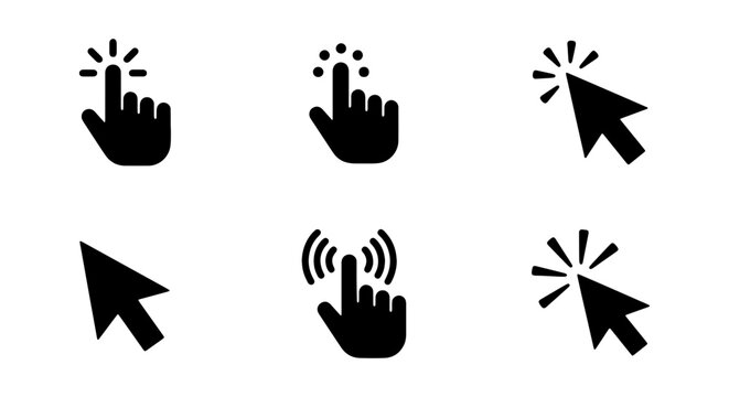 Click Icons Set, Cursor Pointer Collection, Hand Pointer Symbols, Digital Interaction Elements