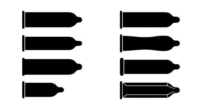 Condom Icons Set, Vector Shapes, Safe Sex Symbols, Health Protection