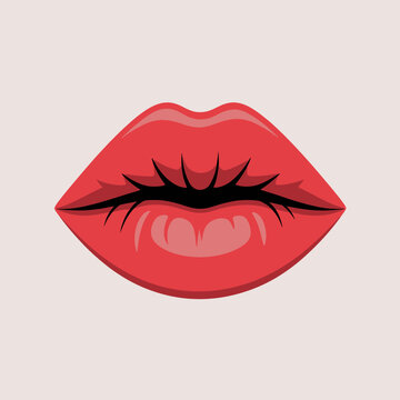 Red lips with black eyelashes