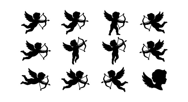 Cupid Silhouettes Vector Set: Love, Romance, Valentine's Day Icons