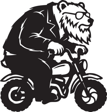 Funny Bear Riding Mini Bike Black And White Silhouette Vector Illustration