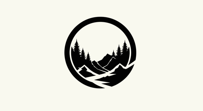 Mountain and pine trees logo design