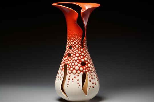 Contemporary ceramic vase showcasing a unique design with a blend of vibrant orange and white colors