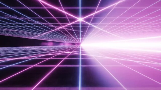 Abstract neon grid tunnel perspective background futuristic digital art