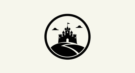 Obraz premium Castle silhouette icon in circular frame
