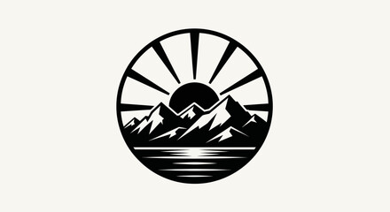 Mountain sunrise emblem vector illustration © Sastro