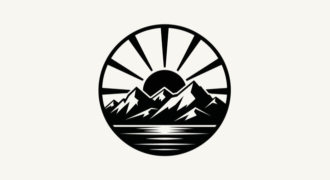 Mountain sunrise emblem vector illustration